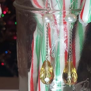 Sterling Silver Earrings with Pearls and Topaz Crystals